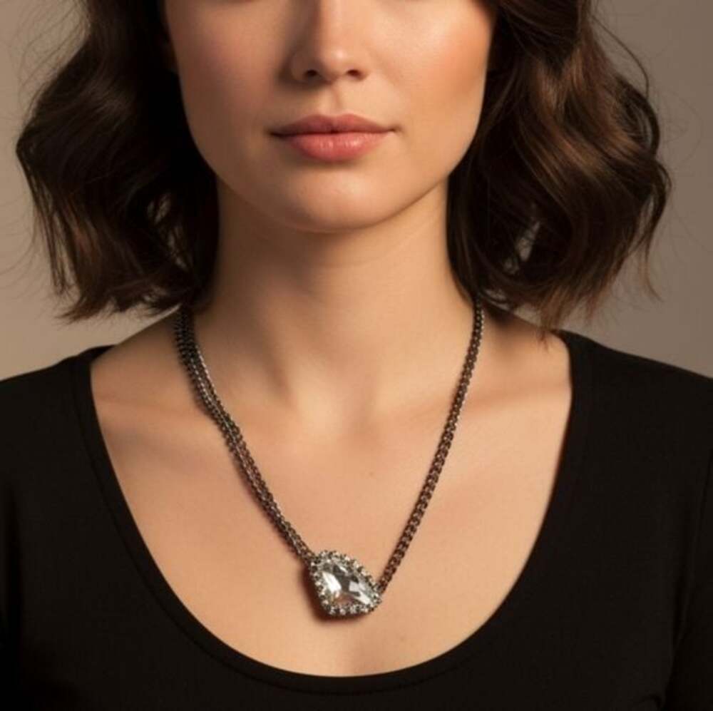 Black Necklace with Crystal Pendant
